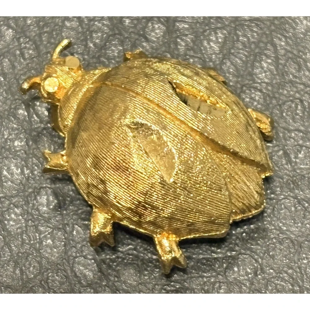 Vintage Mamselle Gold Tone Lady Bug Beetle Ladybug Pin Brooch MCM MODERNIST